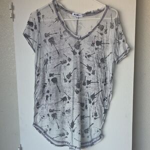 William Rast Gray Guitar Print Short Sleeve Tee